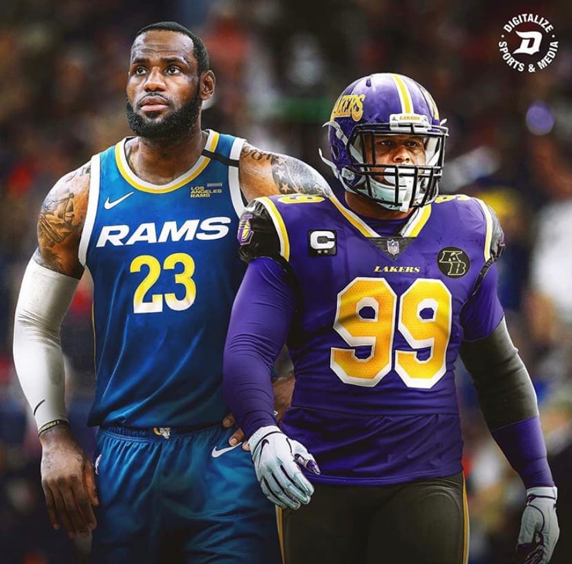 LeBron James #23 por Los Angeles Raas y Aaron Donald #99 por Los Angeles Lakers.