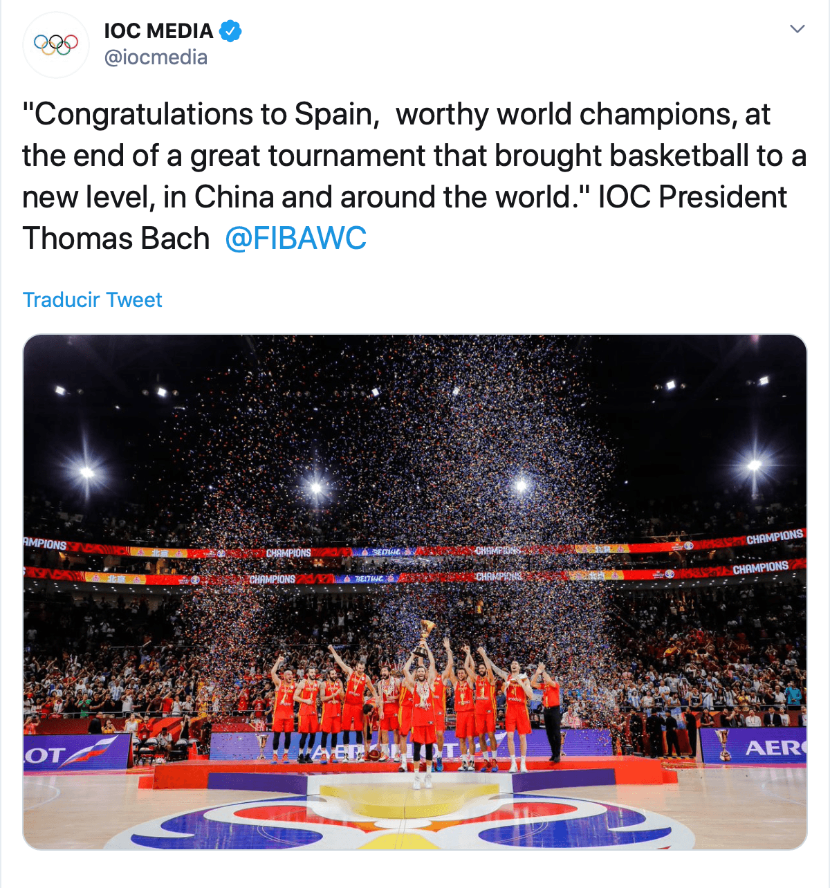 El Comité Olímpico Internacional felicita a los campeones españoles.