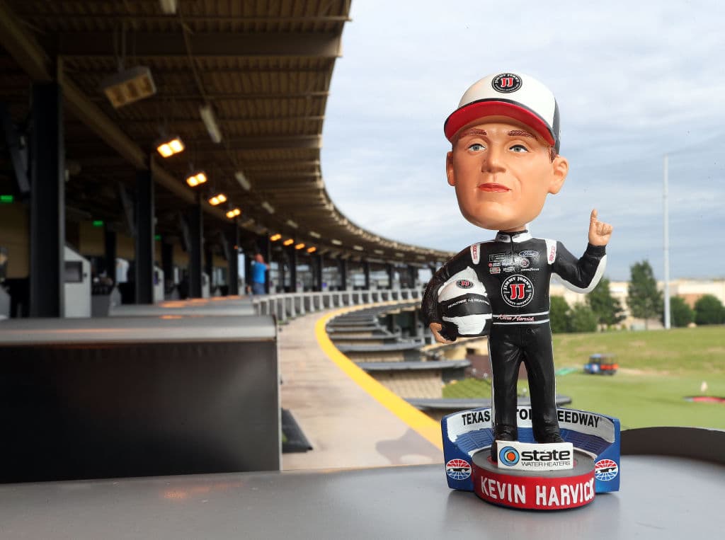 ALLEN, TX - OCTOBER 11: A Kevin Harvick bobblehead sits on a ball dispenser before the start of an event featuring Kevin Harvick at Topgolf on October 18, 2018 in Allen, Texas. (Photo by Richard Rodriguez/Getty Images)