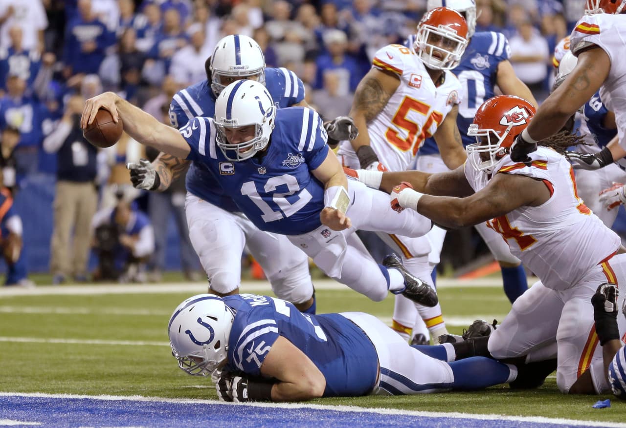 Como comodín con marca de 11-5 enfrentaron el 4 de enero del 2014 en el Lucas Oil Stadium de nuevo a los Indianapolis Colts, Kansas City pareció borrar sus fantasmas ganando en un punto de tercer cuarto 38-10, pero tres pases de touchdown de Andrew Luck en la segunda mitad (cuatro totales) y un balón suelto recuperado para anotación de propio Luck mantuvo la mala suerte de KC que perdió 45-44.
