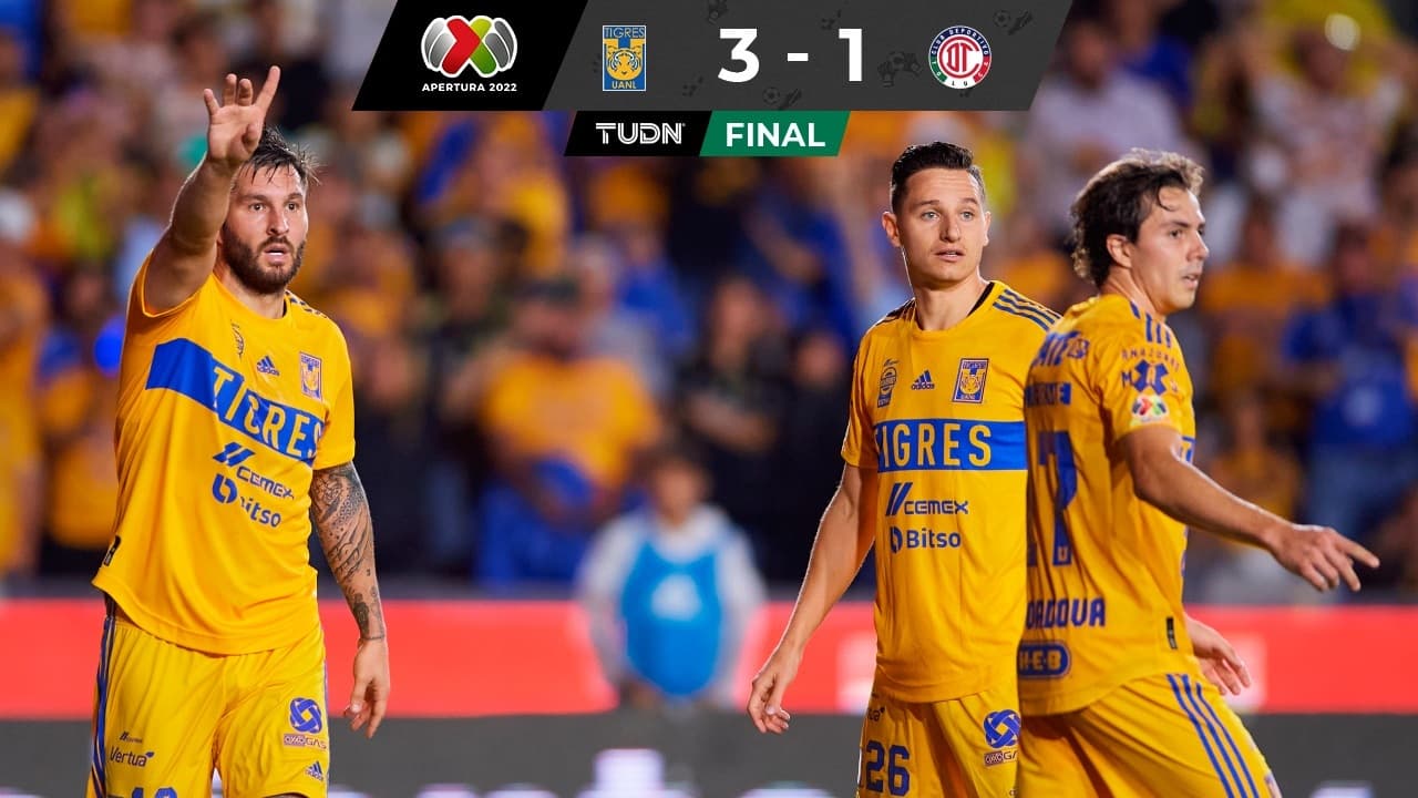 Tigres derrota a Toluca y rompe racha de cuatro juegos sin ganar