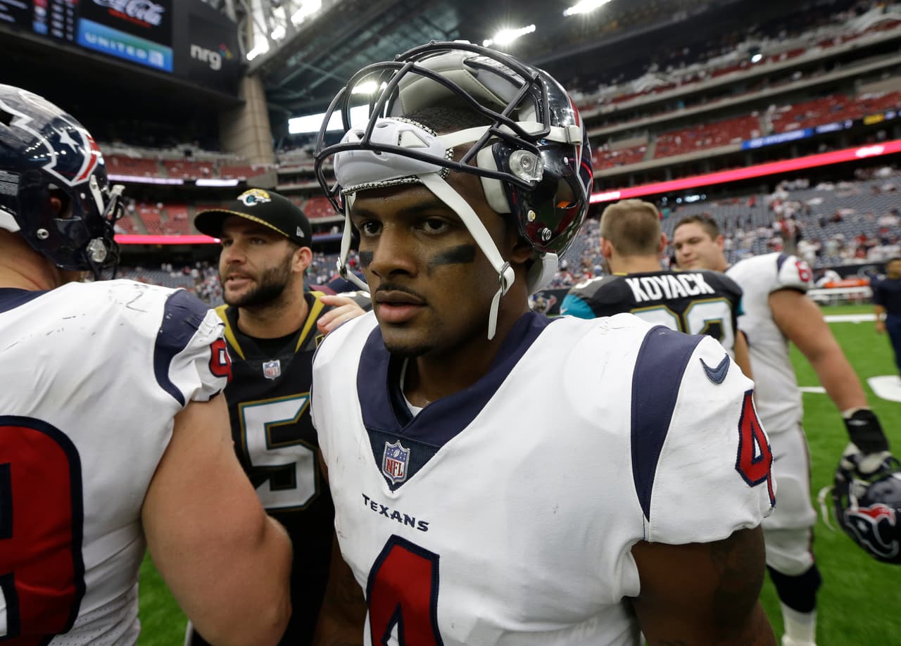 Houston Texans quarterback Deshaun Watson (4) walks off the field after an NFL football game Sunday, Sept. 10, 2017, in Houston. (AP Photo/David J. Phillip)