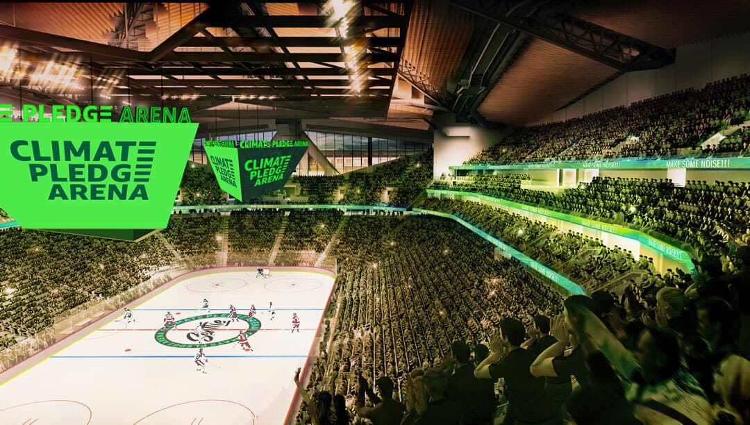 NHL Seattle tendrá un estadio muy innovador para 2021 con un inmueble multifuncional con un compromiso climático cero emisiones de carbono, eliminación de plásticos y agua de lluvia para la pista de hielo.