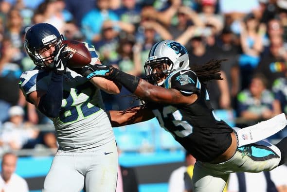 El pase de TD de Russell Wilson a Luke Willson #82 que le dio la victoria a los Seahawks ante los Panthers 13-9.