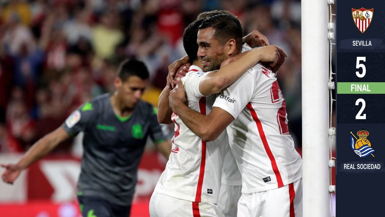 Sevilla golea 5-2 a la Real Sociedad con Moreno como titular