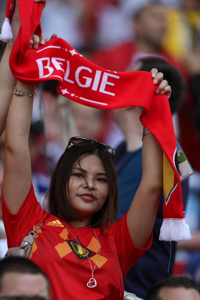 MOSCOW, RUSSIA - JUNE 23: A Belgium fan enjoys the pre match atmosphere during the 2018 FIFA World Cup Russia group G match between Belgium and Tunisia at Spartak Stadium on June 23, 2018 in Moscow, Russia. (Photo by Kevin C. Cox/Getty Images)