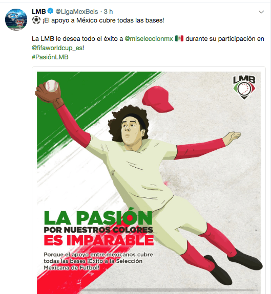 La cuenta oficial de la Liga Mexicana de Beisbol tuvo una sensacional ocurrencia para ligar los dos deportes y manifestar el apoyo. Qué buen outfielder sería Memo.