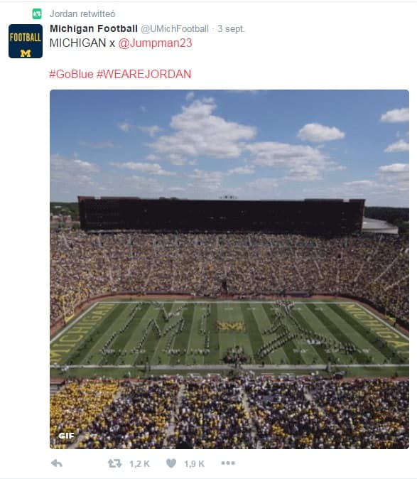 Durante un juego de fútbol americano colegial, los Wolverines de Michigan, rindieron un homenaje a Michael Jordan e hicieron la forma del logo 'Jumpman' con la banda del equipo.