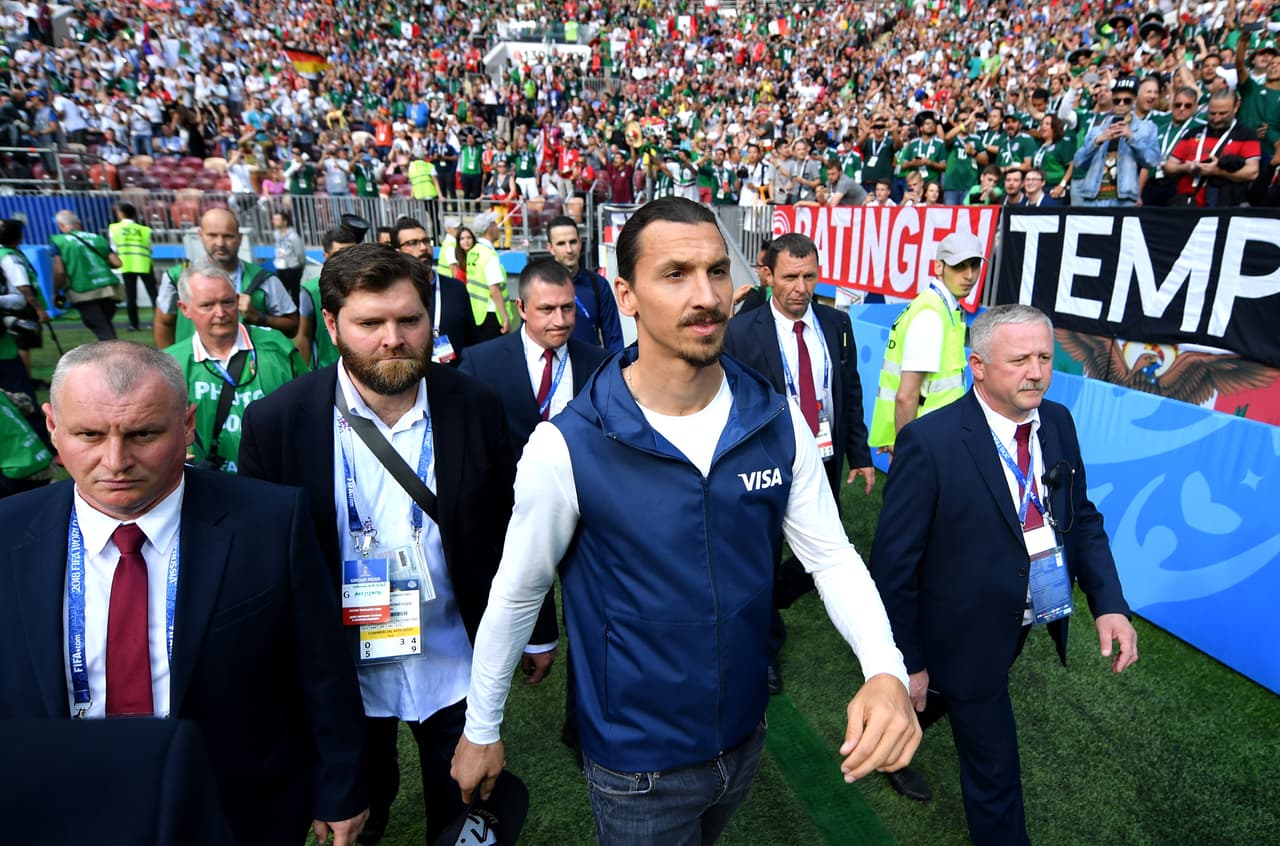 MOSCOW, RUSSIA - JUNE 17: Swedish football player Zlatan Ibrahimovic walks on the pitch prior to the 2018 FIFA World Cup Russia group F match between Germany and Mexico at Luzhniki Stadium on June 17, 2018 in Moscow, Russia. (Photo by Hector Vivas/Getty Images)