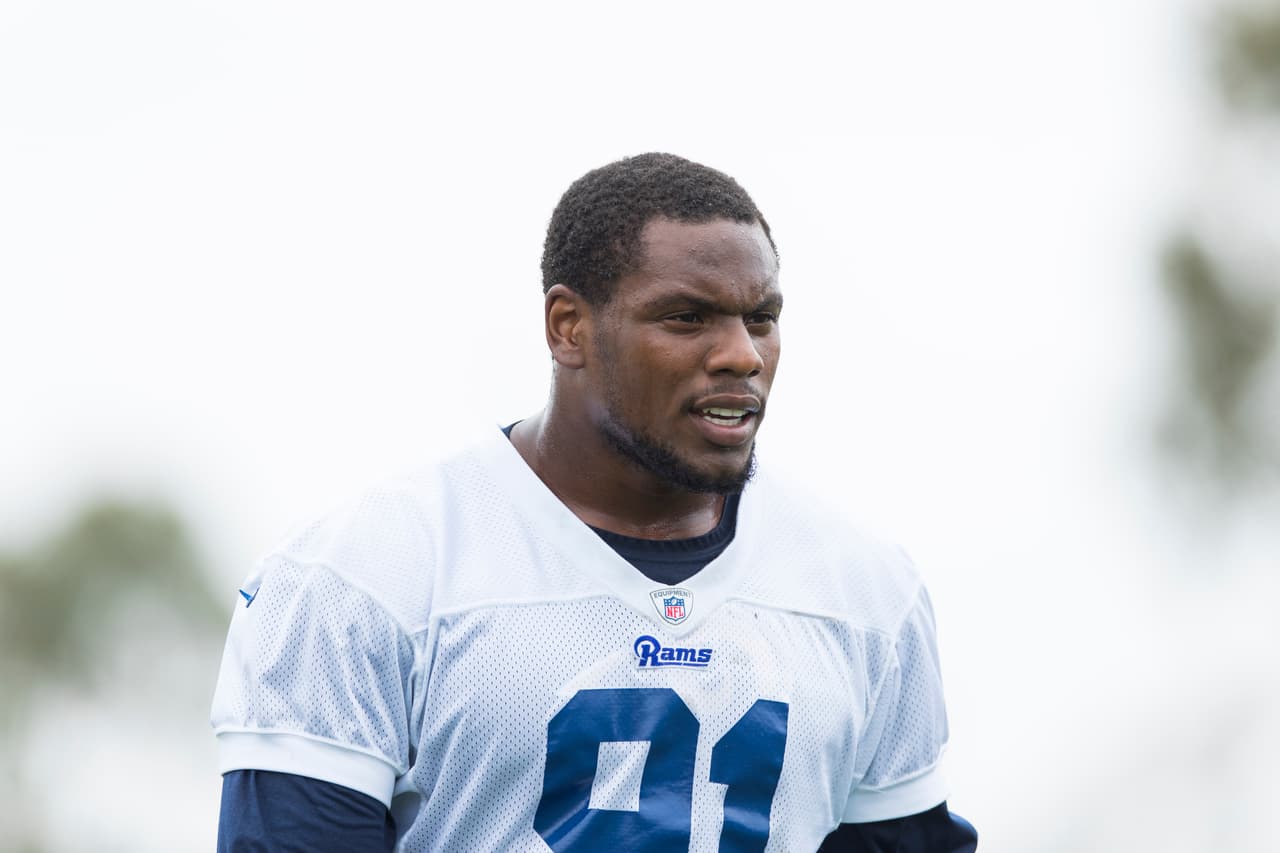 Defensive end Dominique Easley #91 during the Los Angeles Rams OTA on Tuesday, June 14, 2016 in Oxnard, Calif. (Ric Tapia via AP)
