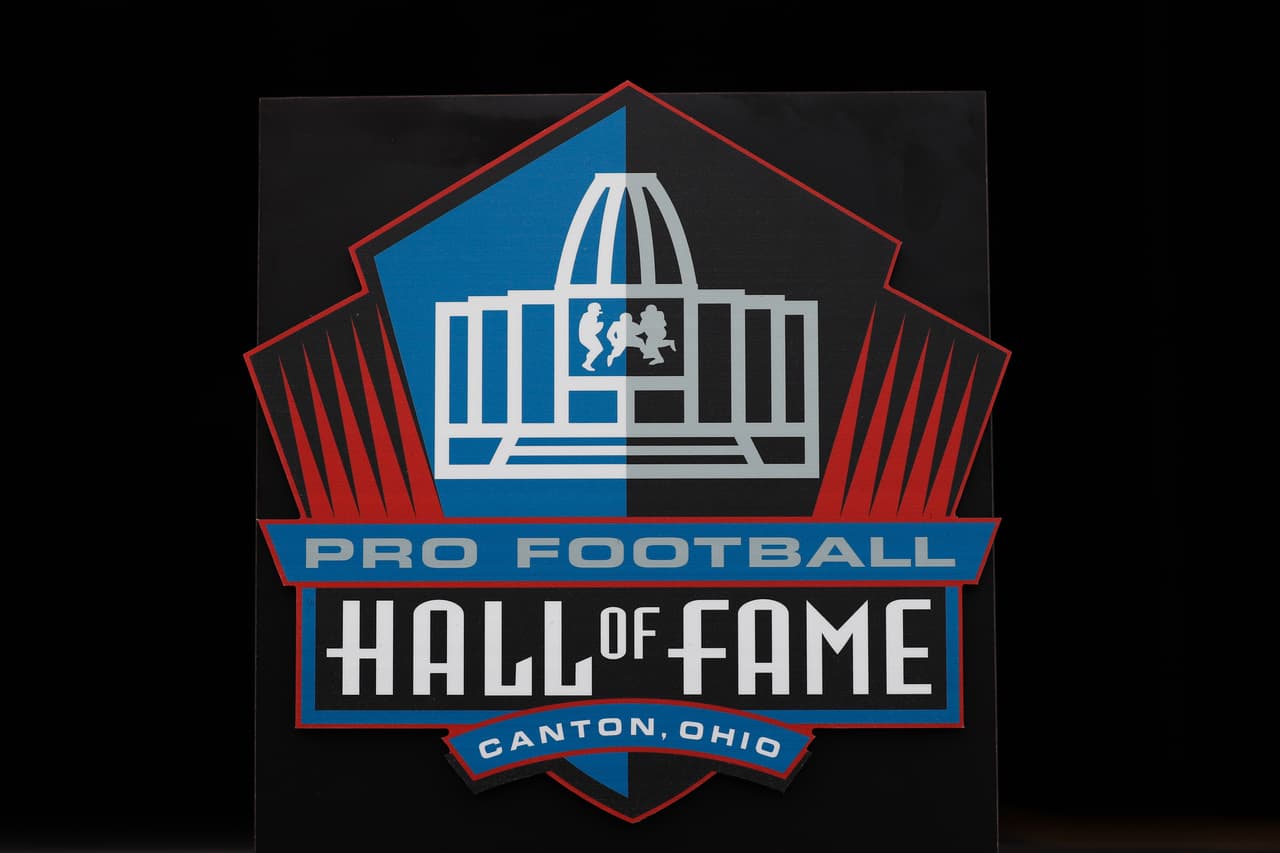 A detail view of the Pro Football Hall of Fame logo on Saturday, Aug. 6, 2016 in Canton, Ohio. (Aaron M. Sprecher via AP)