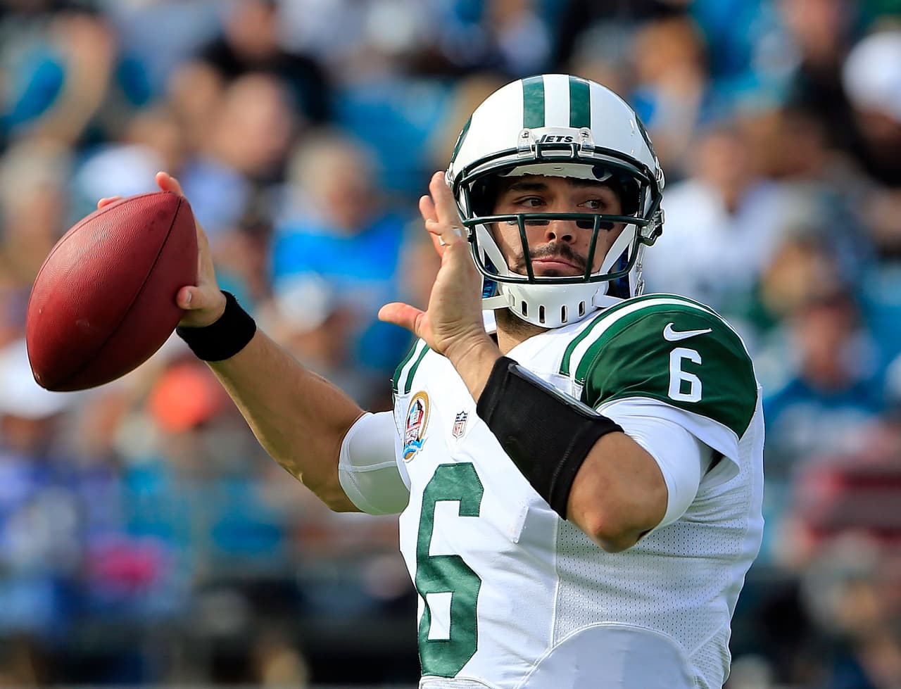 JACKSONVILLE, FL - DECEMBER 09: Mark Sanchez #6 of the New York Jets attempts a pass during the game against the Jacksonville Jaguars at EverBank Field on December 9, 2012 in Jacksonville, Florida. (Photo by Sam Greenwood/Getty Images)