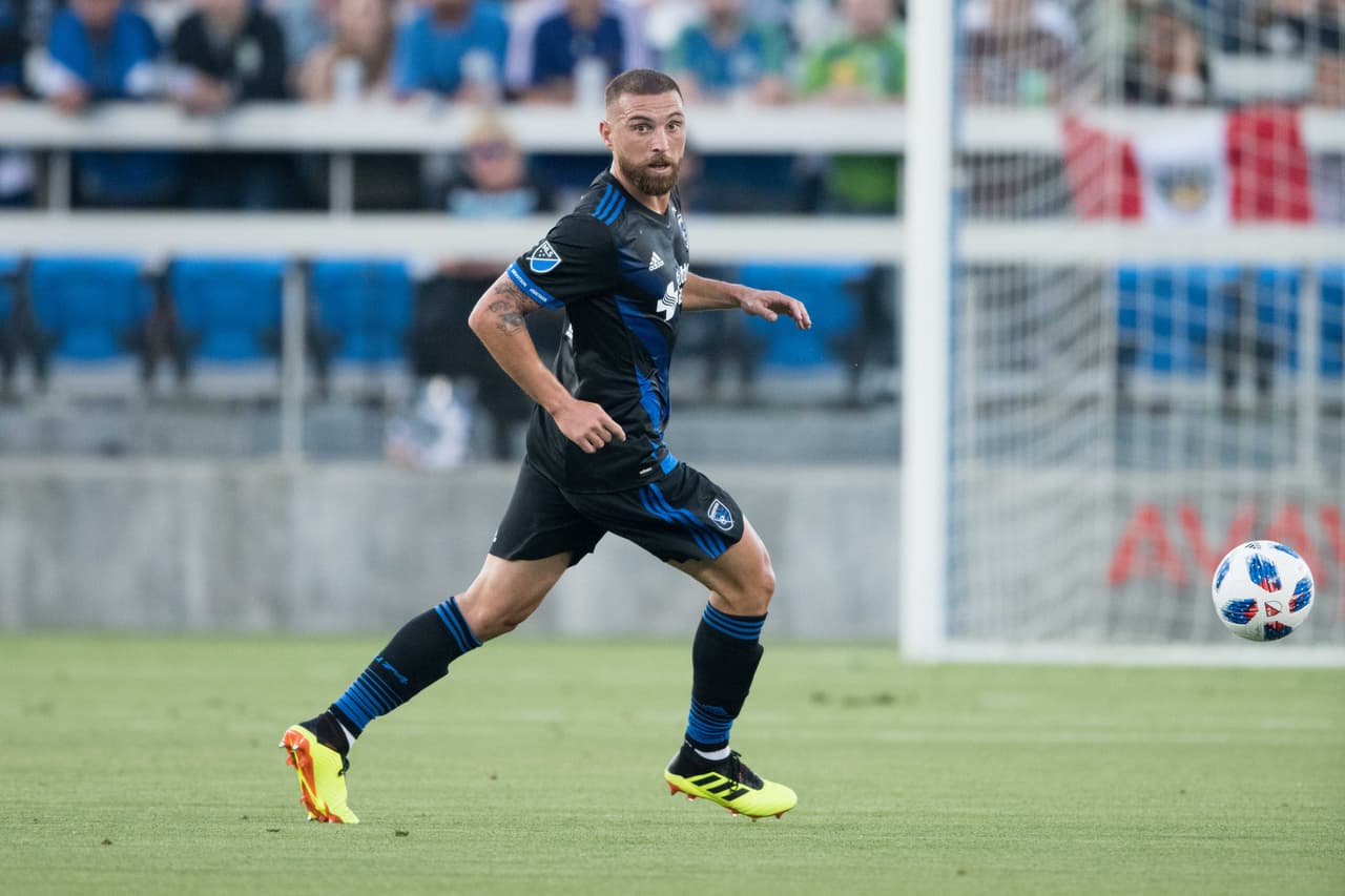July 25, 2018; San Jose, CA, USA; San Jose Earthquakes defender Guram Kashia (37) during the first half against the Seattle Sounders at Avaya Stadium. Mandatory Credit: Kyle Terada-USA TODAY Sports