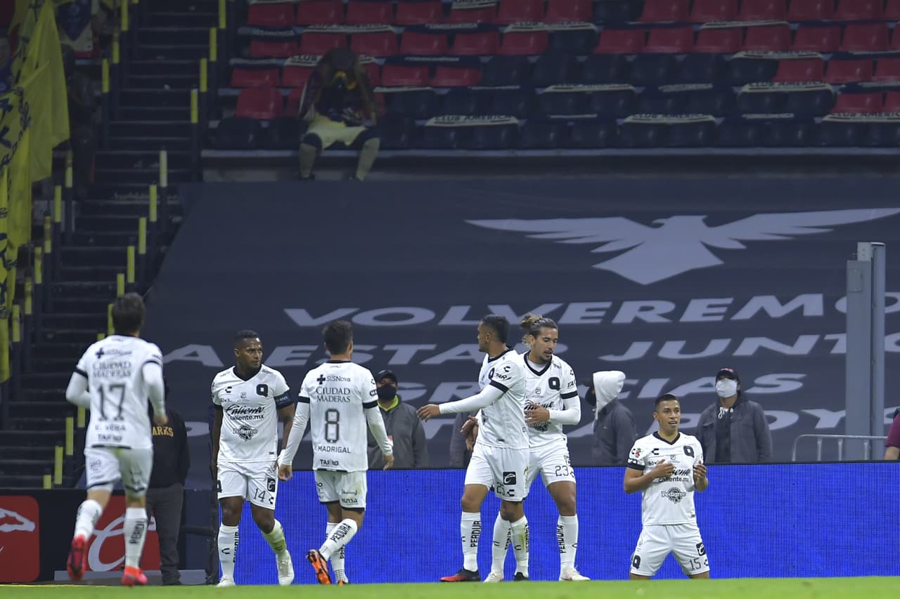 Angel Sepulveda celebrates his goal 1-1 of Queretaro during the game America vs Queretaro, corresponding to the Sixth round match of the Torneo Guard1anes Clausura 2021 of the Liga BBVA MX, at Azteca Stadium, on February 13, 2021. 
<br>
<br> Angel Sepulveda celebra su gol de Queretaro durante el partido America vs Queretaro, correspondiente a la Jornada 06 del Torneo Clausura Guard1anes 2021 de la Liga BBVA MX, en el Estadio Azteca, el 13 de Febrero de 2021.