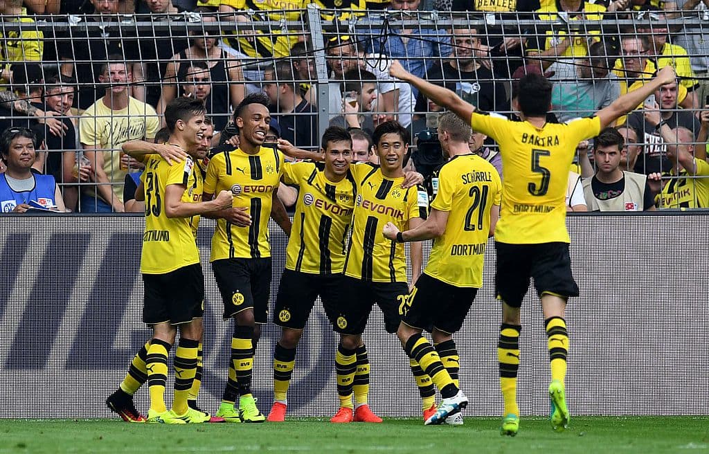 Borussia Dortmund celebra ante el Mainz en el inicio de la Bundesliga.