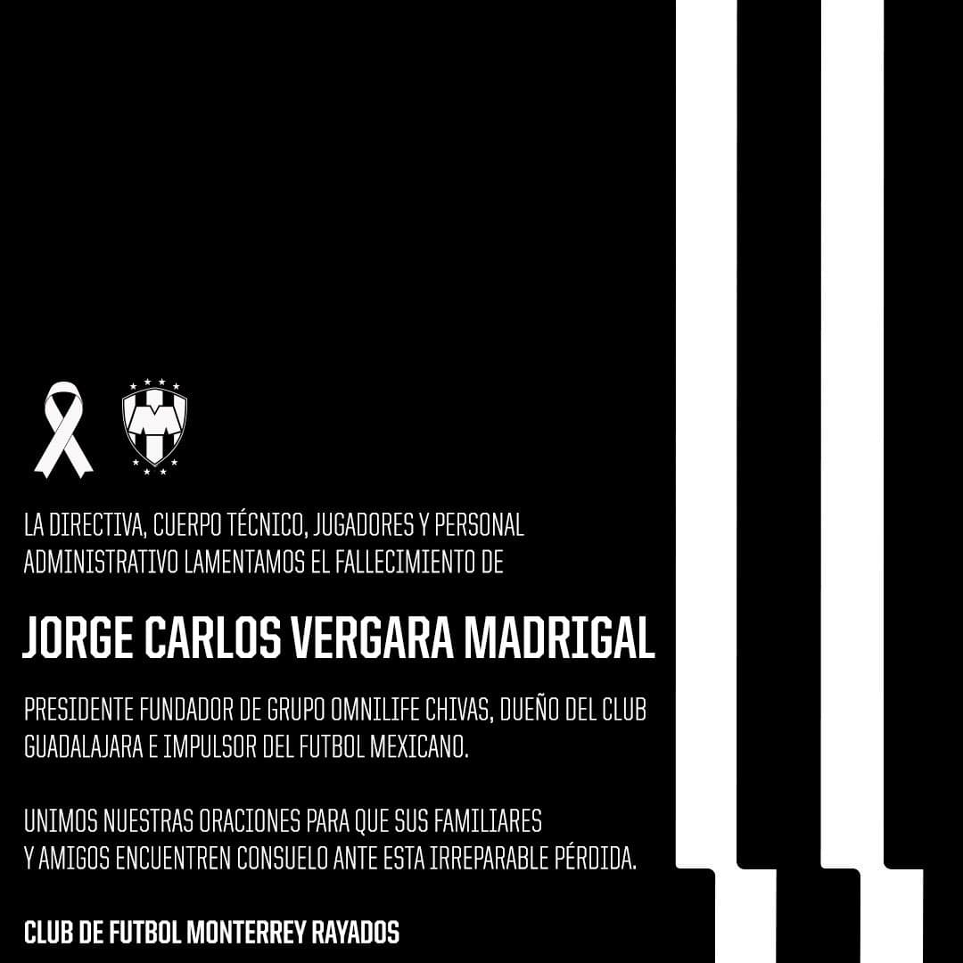 Clubes y jugadores lamentan profundamente el sensible fallecimiento de Jorge Vergara Madrigal.