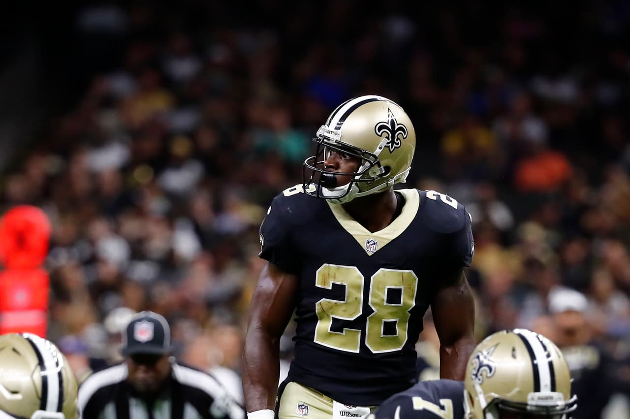 New Orleans Saints running back Adrian Peterson (28) during a Week 3 NFL pre-season football game against the Houston Texans Saturday, Aug. 26, 2017 in New Orleans. The Saints beat the Texans 13-0. (Matt Patterson via AP)