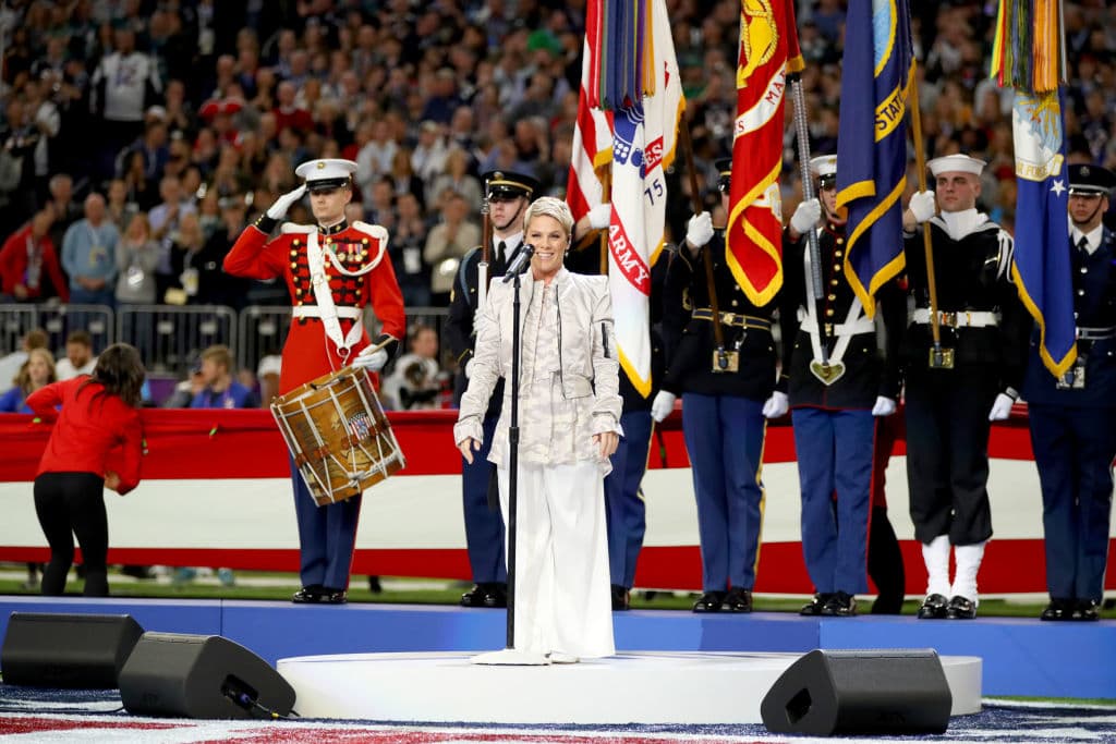 Pink cantó en el Super Bowl LII en el 2018, en el U.S. Bank Stadium, Minneapolis, Minnesota.
