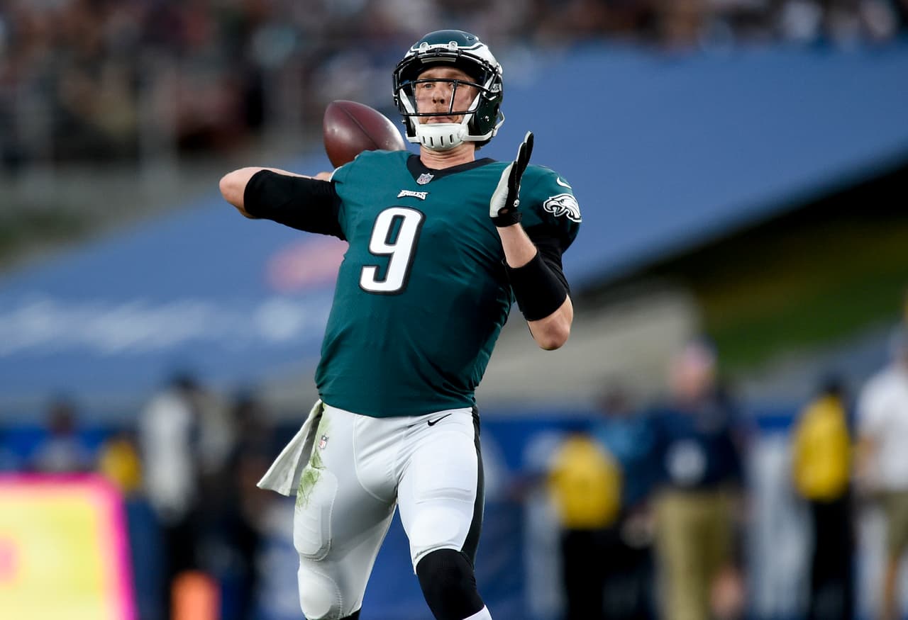 Philadelphia Eagles quarterback Nick Foles looks to pass against the Los Angeles Rams during the second half of an NFL football game Sunday, Dec. 10, 2017, in Los Angeles. (AP Photo/Kelvin Kuo)