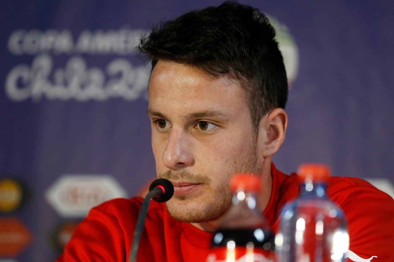 Chilean national team press conference. in the photo: Angelo Henriquez Foto durante la Conferencia de Prensa de Chile durante la Copa America de Chile 2015, en la Foto: Angelo Henriquez 28/06/2015/ MEXSPORT/ PHOTOSPORT/ Paul Plaza