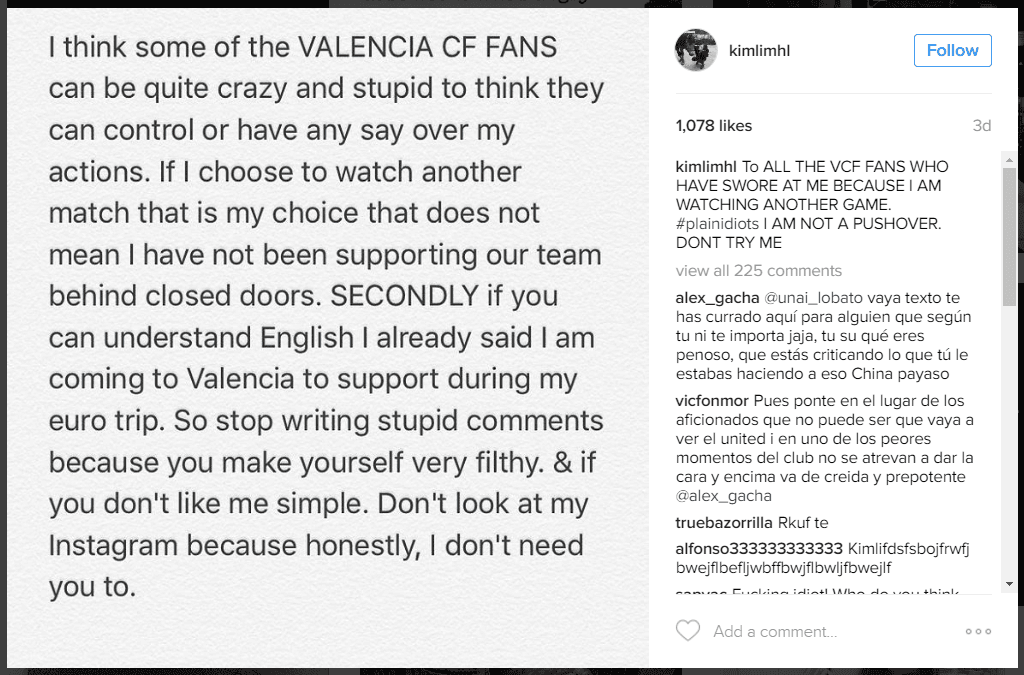 "No vean mi Instagram entonces", dijo Lim.