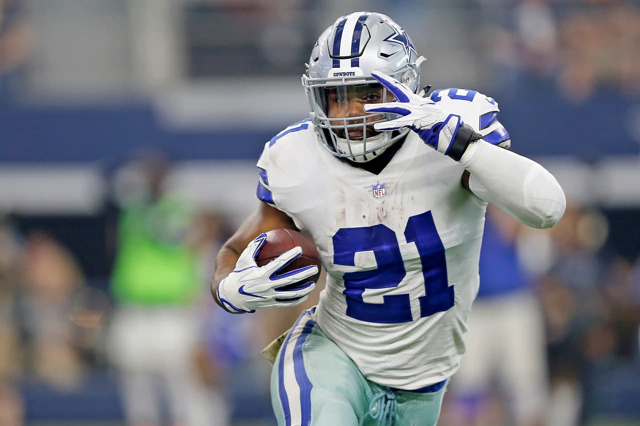 Dallas Cowboys running back Ezekiel Elliott (21) runs during a 2017 NFL week 9 regular season game against the Kansas City Chiefs, Sunday, Nov. 5, 2017 in Arlington, Texas. The Cowboys defeated the Chiefs, 28-17. (James D. Smith via AP)