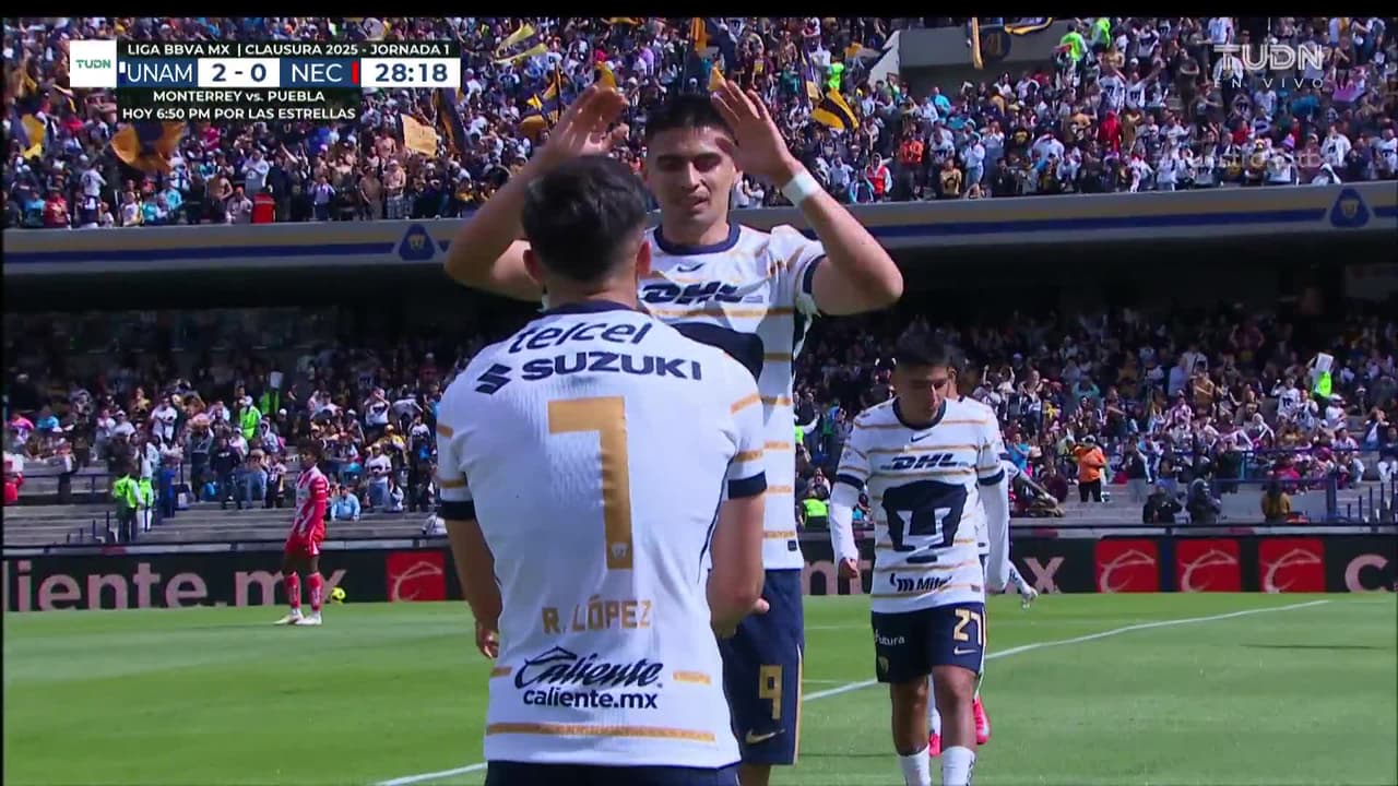 ¡Gol de los Pumas! Magistral recorte de Rodrigo López para poner el segundo