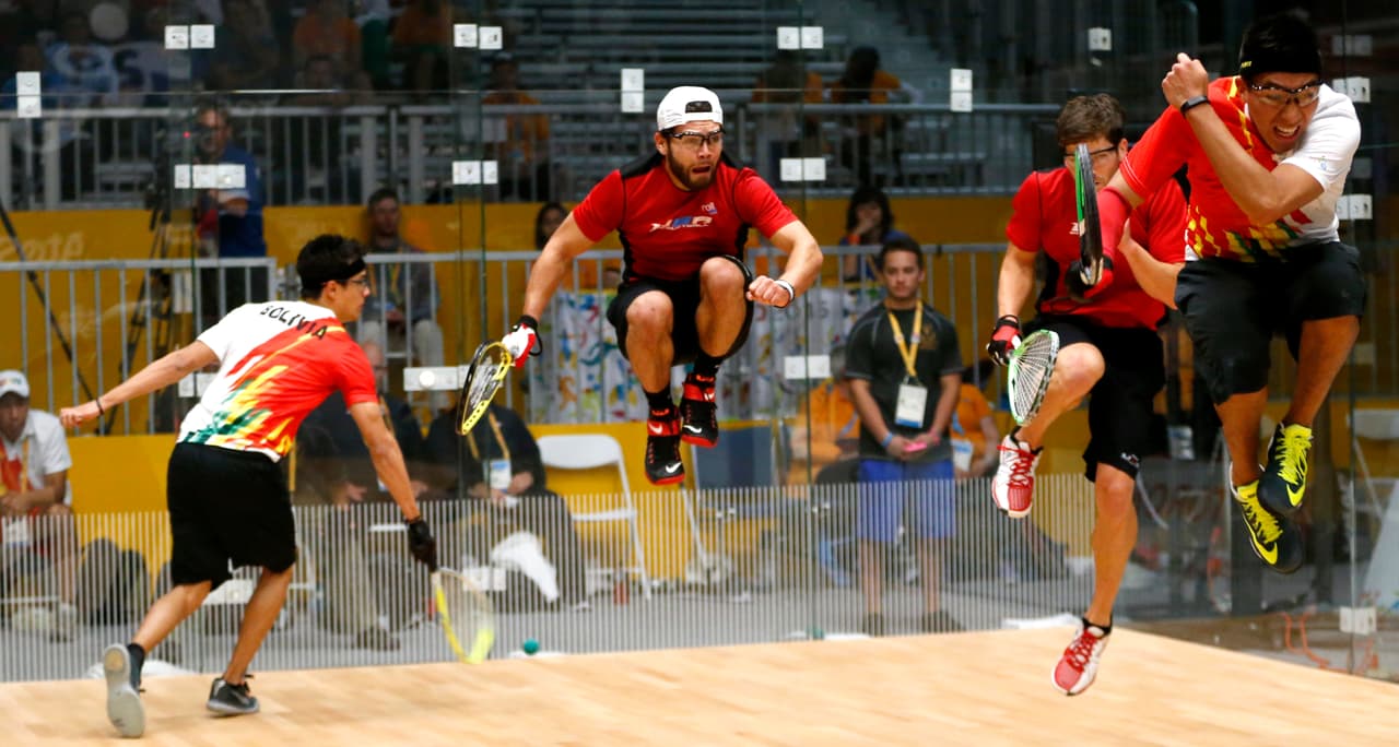 El oro en dobles de racquetball fue para los estadounidenses Jansen Allen y José Rojas, la plata para los bolivianos Conrrado Moscoso y Roland Keller, el bronce para los canadiense Vincent Gagnon y Tim Landeryou, y los mexicanos Álvaro Beltrán y Javier Moreno.