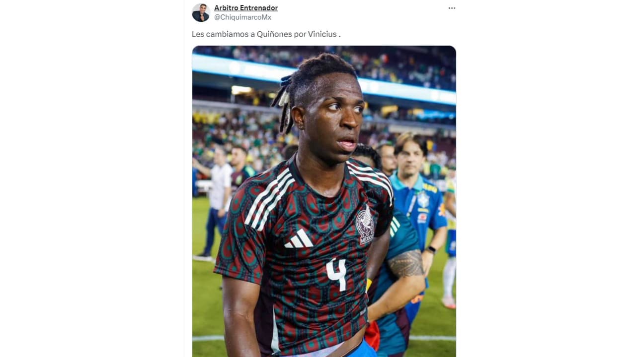 Vini Jr. con la playera de Edson Álvarez tras el México vs. Brasil.