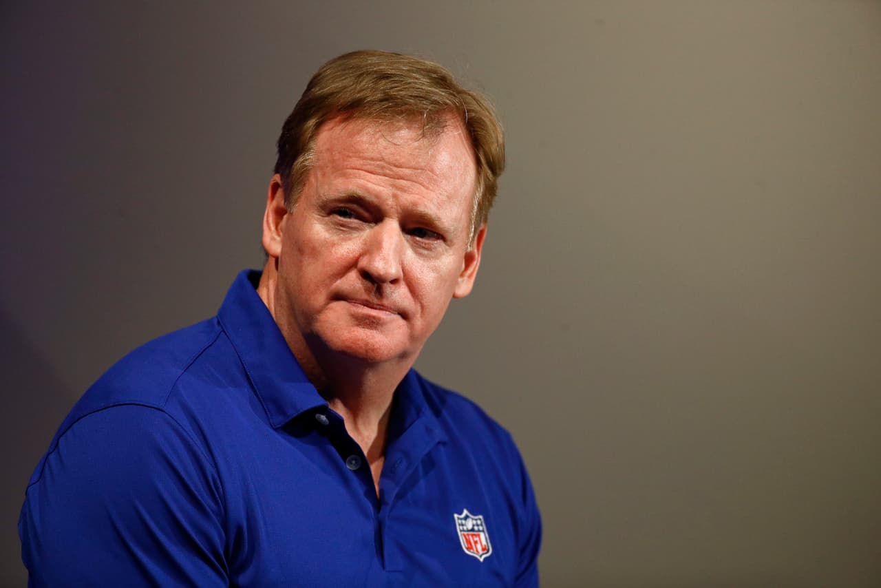 NFL commissioner Roger Goodell speaks at a fan forum with Baltimore Ravens fans before a Ravens NFL football training camp practice in Baltimore, Sunday, July 30, 2017. (AP Photo/Patrick Semansky)