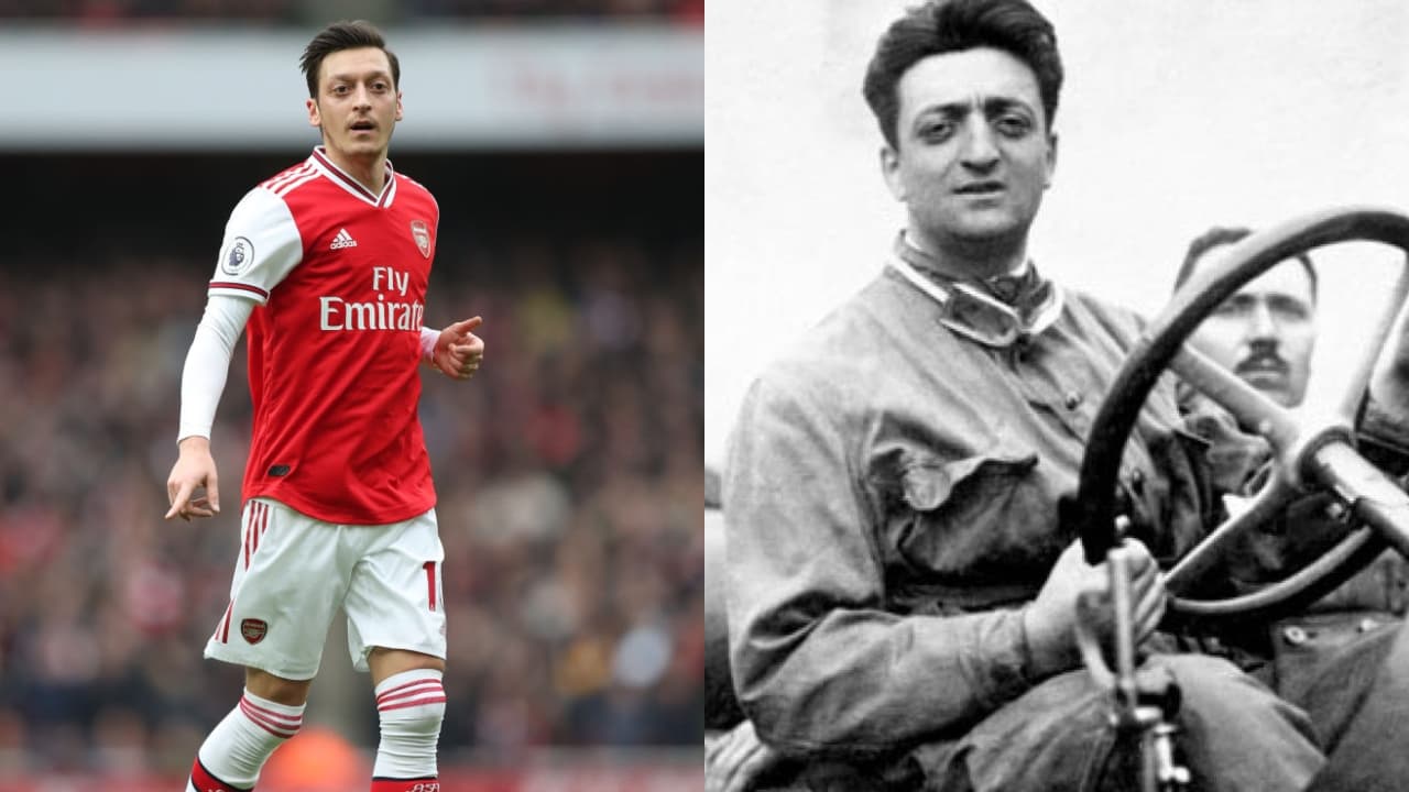 Mesut Özil y Enzo Ferrari | El fundador de Ferrari falleció el 14 de agosto de 1988 y el atacante alemán nació el 15 de octubre de ese mismo año. El parecido es tal, que nos da para pensar en vidas pasadas.