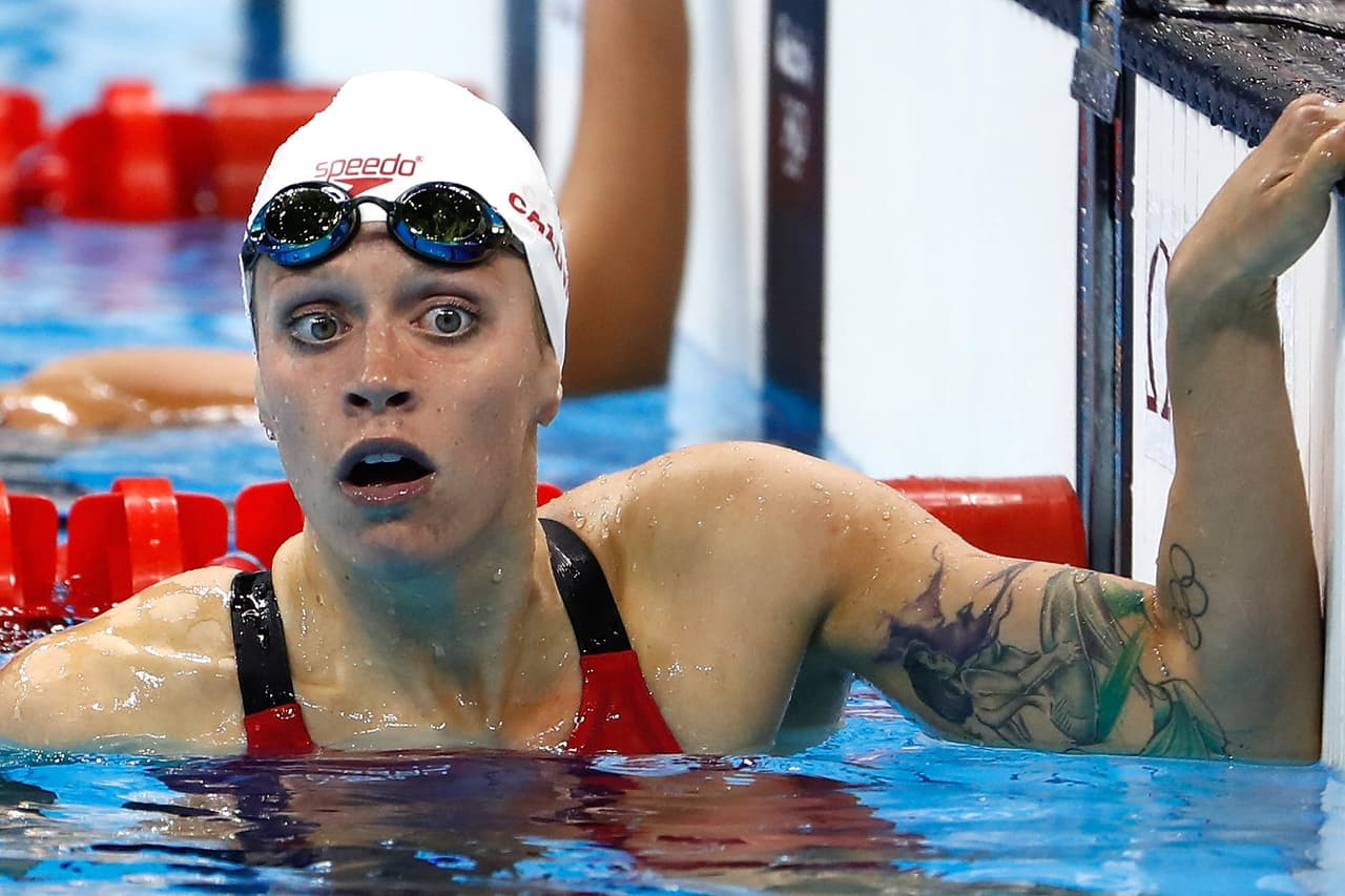 La nadadora Hilary Caldwell (Canadá) al finalizar la semifinal de los 200 metros estilo pecho.