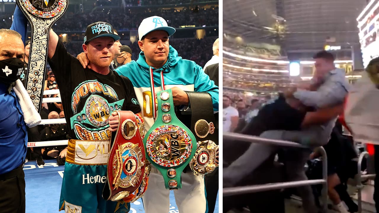 Durante el encuentro entre el 
<a href="https://www.univision.com/deportes/temas/saul-canelo-alvarez">Canelo Álvarez</a> vs Saunders, la pasión por el boxeo generó enfrentamientos entre algunos de los asistentes al estadio AT&T en Arlington, Texas, quienes terminaron a golpes entre las gradas del estadio.
