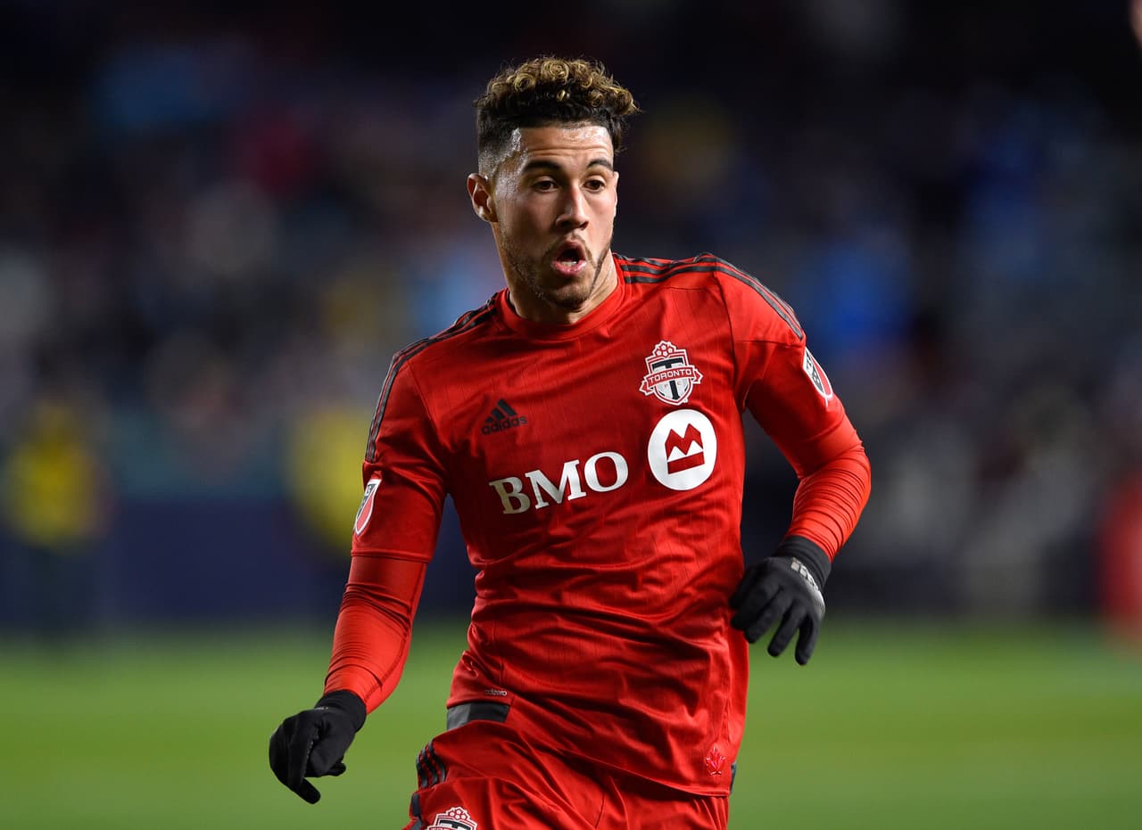 Nov 6, 2016; New York, NY, USA; Toronto FC midfielder Jonathan Osorio (21) during the first half against the New York City FC at Yankee Stadium. Mandatory Credit: Derik Hamilton-USA TODAY Sports