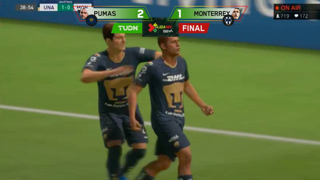 Pumas gana 'apenitas' ante Rayados en un juegazo de la eLiga MX