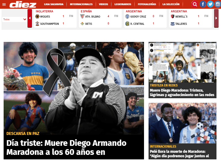 Estos son los encabezados de los medios digitales más importantes que despiden a Diego Armando Maradona.