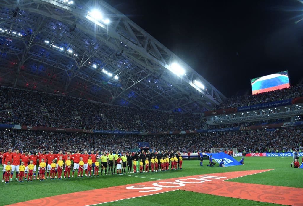 El Fisht Stadium lució sus mejores galas para albergar el partido de cuartos de final entre la anfitriona Rusia y la selección de Croacia por el último boleto a la ronda de los cuatro mejores.