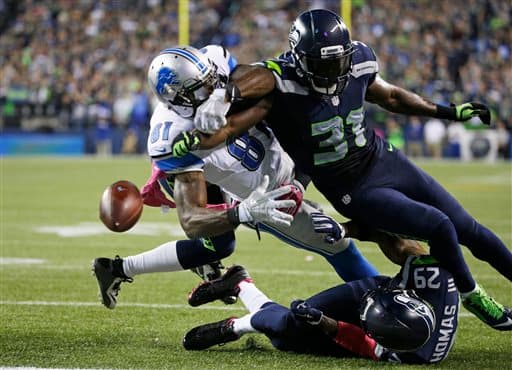 En Lunes por la Noche Kam Chancellor se vistió de héroe al arrancarle el balón a 'Megatrón' para darle la victoria a los Seahawks sobre los Lions 13-10.