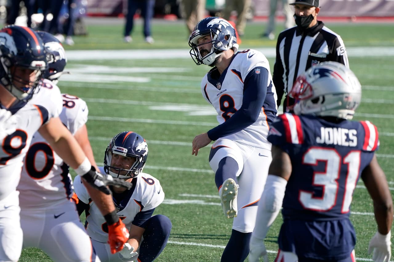 Sin touchdowns, Denver logra vencer 18-12 a los Patriots con puras patadas de Brandon McManus.