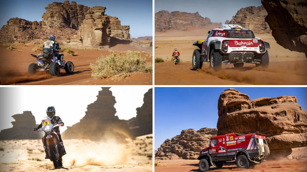 La ida y vuelta a la etapa tres del Dakar en Arabia Saudita trajo sorpresas y cambios en las categorías principales que se batieron en los terrenos pedregosos complicados por amenaza de ponchaduras si se cometían errores.