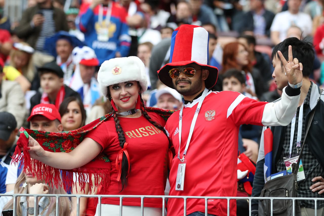 MOSCOW, RUSSIA - JUNE 14: Fans show their support during the 2018 FIFA World Cup Russia Group A match between Russia and Saudi Arabia at Luzhniki Stadium on June 14, 2018 in Moscow, Russia. (Photo by Catherine Ivill/Getty Images)