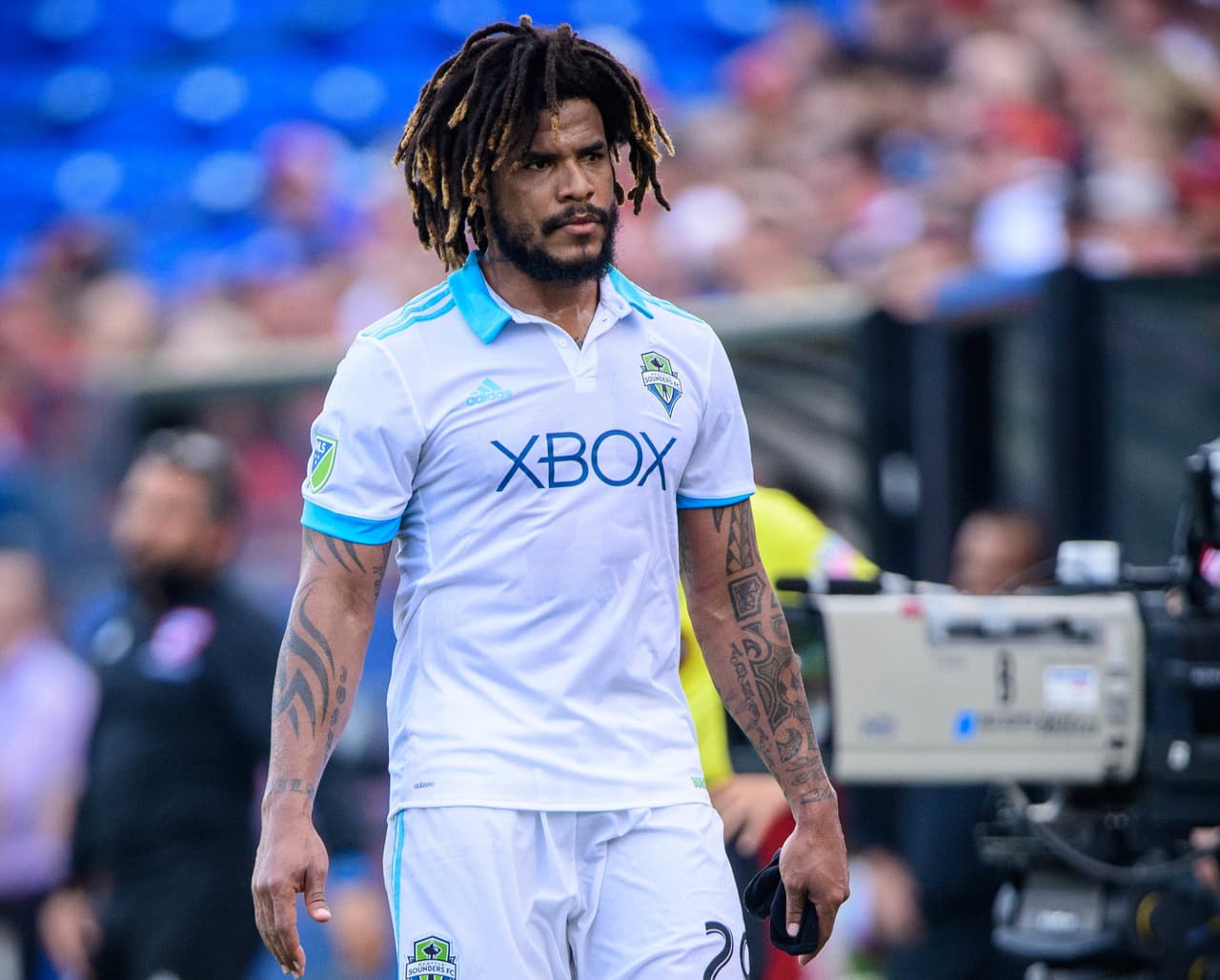 Mar 18, 2018; Frisco, TX, USA; Seattle Sounders defender Roman Torres (29) in action during the game against FC Dallas at Toyota Stadium. FC Dallas shuts out the Sounders 3-0. Mandatory Credit: Jerome Miron-USA TODAY Sports