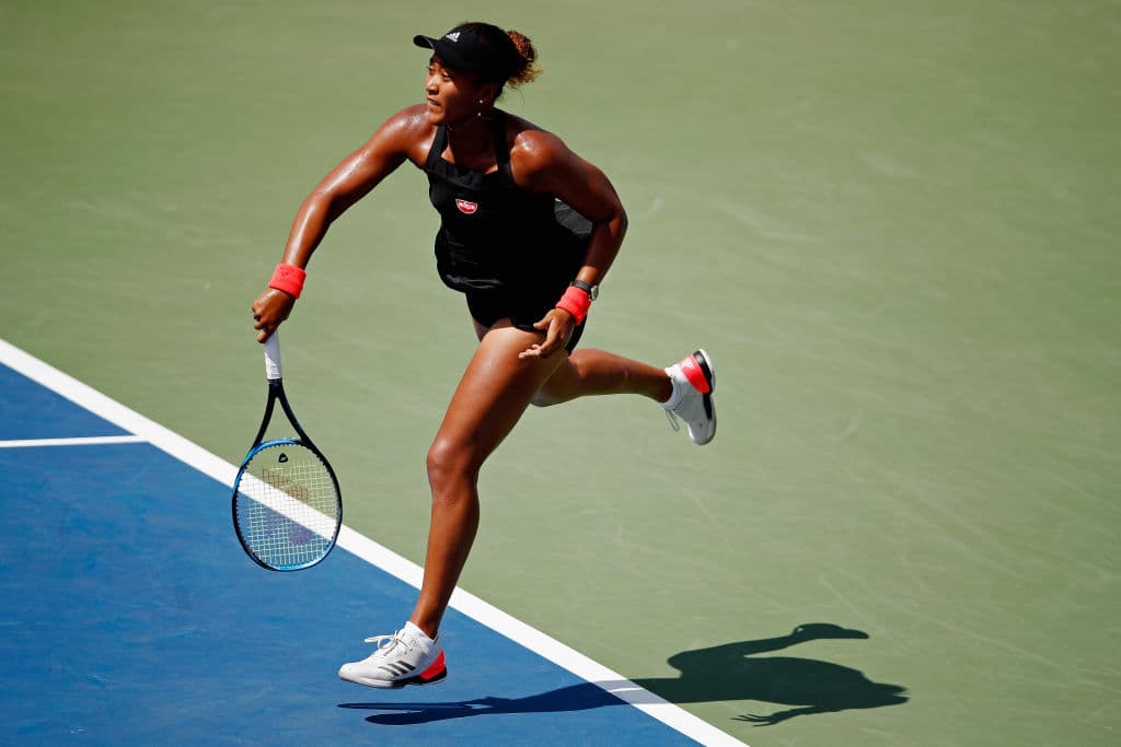 NEW YORK, NY - AUGUST 30: Naomi Osaka of Japan serves the ball during her women's singles second round match against Julia Glushko of Israel on Day Four of the 2018 US Open at the USTA Billie Jean King National Tennis Center on August 30, 2018 in the Flushing neighborhood of the Queens borough of New York City. (Photo by Julian Finney/Getty Images)