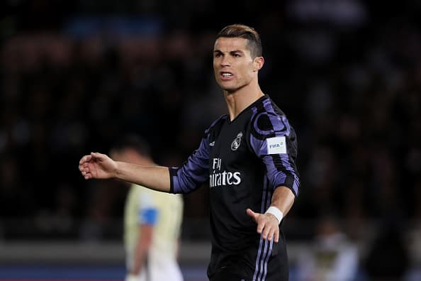 YOKOHAMA, JAPAN - DECEMBER 15: Cristiano Ronaldo of Real Madrid reacts during the FIFA Club World Cup Semi Final match between Club America and Real Madrid at International Stadium Yokohama on December 15, 2016 in Yokohama, Japan. (Photo by Matthew Ashton - AMA/Getty Images)