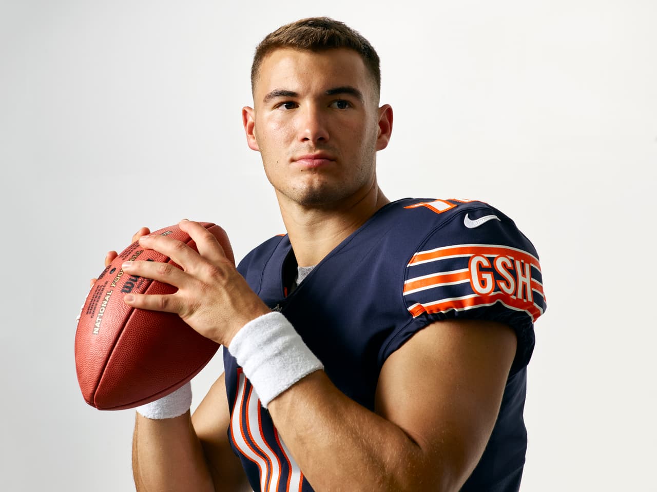 This is a photo of Mitchell Trubisky of the Chicago Bears for the 2017 NFLPA Rookie Premiere portraits taken on Saturday, May 20, 2017, in Los Angeles. (Dominic DiSaia/AP Images for NFLPA)