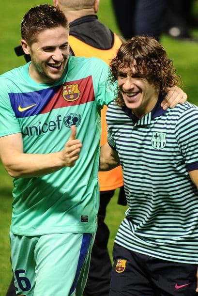 Fontas celebraba a la par de Carles Puyol. Se dice que Fontas podría ser el relevo de Carles.