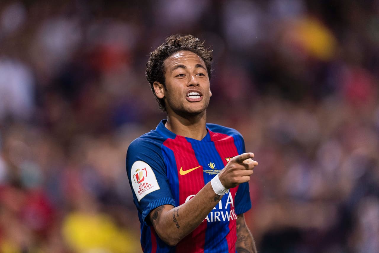MADRID, SPAIN - MAY 27: Neymar da Silva Santos Junior of FC Barcelona celebrating his goal during the Copa Del Rey Final between FC Barcelona and Deportivo Alaves at Vicente Calderon Stadium on May 27, 2017 in Madrid, Spain. (Photo by Power Sport Images/Getty Images)