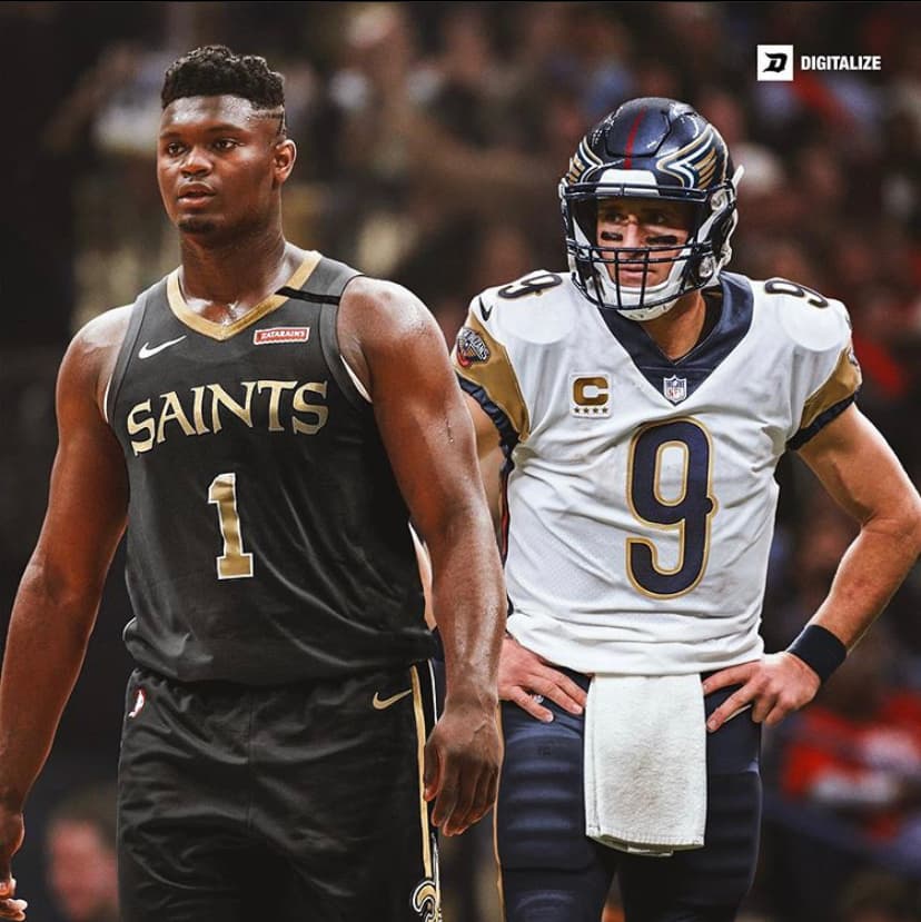 Zion Williamson #1 por New Orleans Saints y Drew Brees #9 por New Orleans Pelicans.