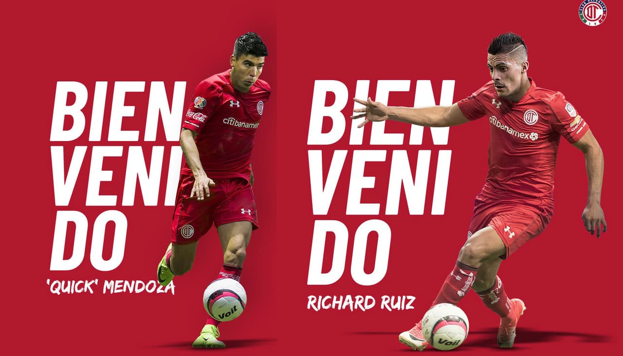 Luis Ángel Mendoza y Richard Ruiz son nuevos jugadores del Toluca.