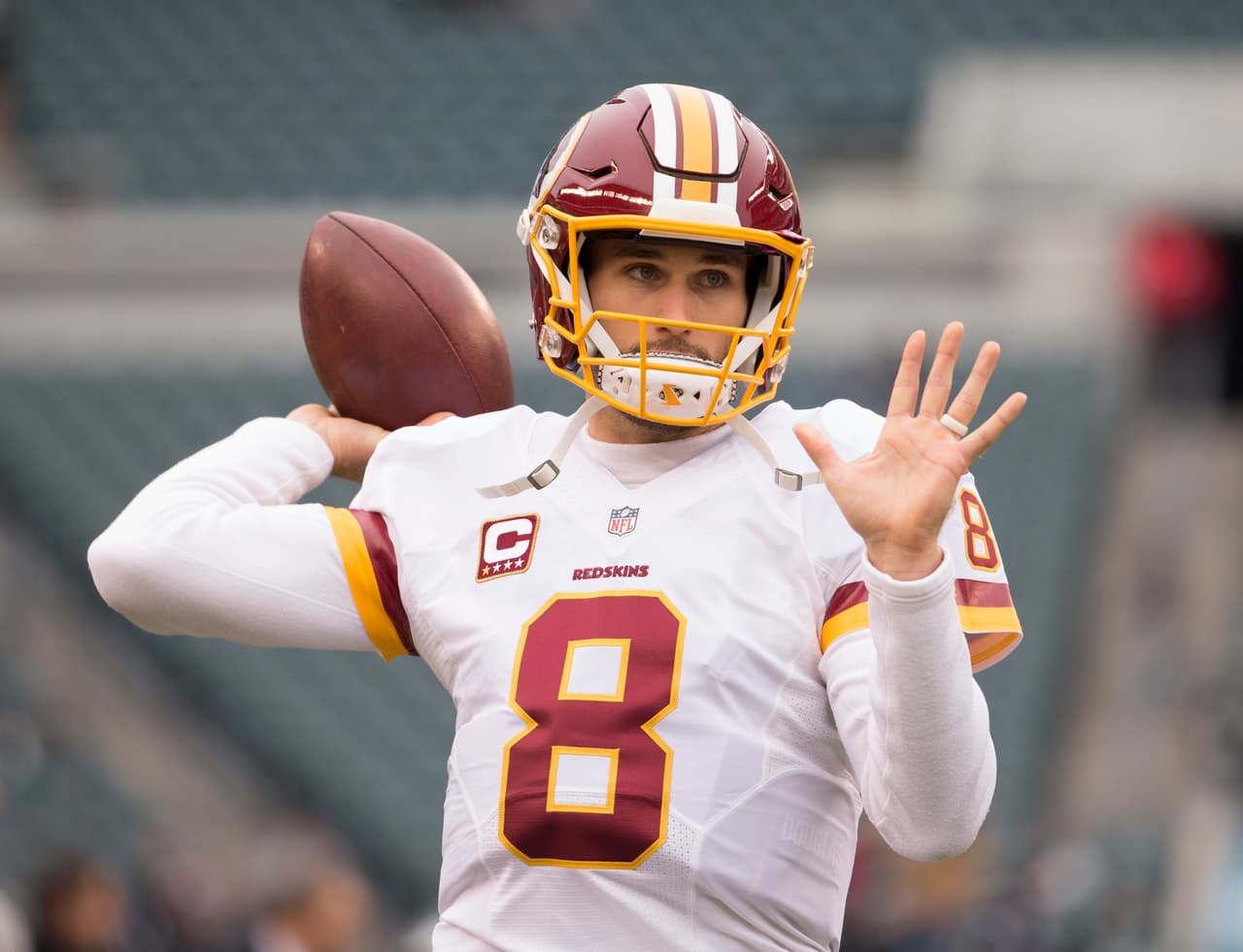 PHILADELPHIA, PA - DECEMBER 11: Kirk Cousins #8 of the Washington Redskins warms up prior to the game against the Philadelphia Eagles at Lincoln Financial Field on December 11, 2016 in Philadelphia, Pennsylvania. (Photo by Mitchell Leff/Getty Images)
